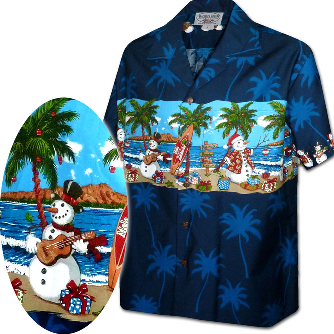 Snowmen Christmas Beach Party Men's Hawaiian Shirt