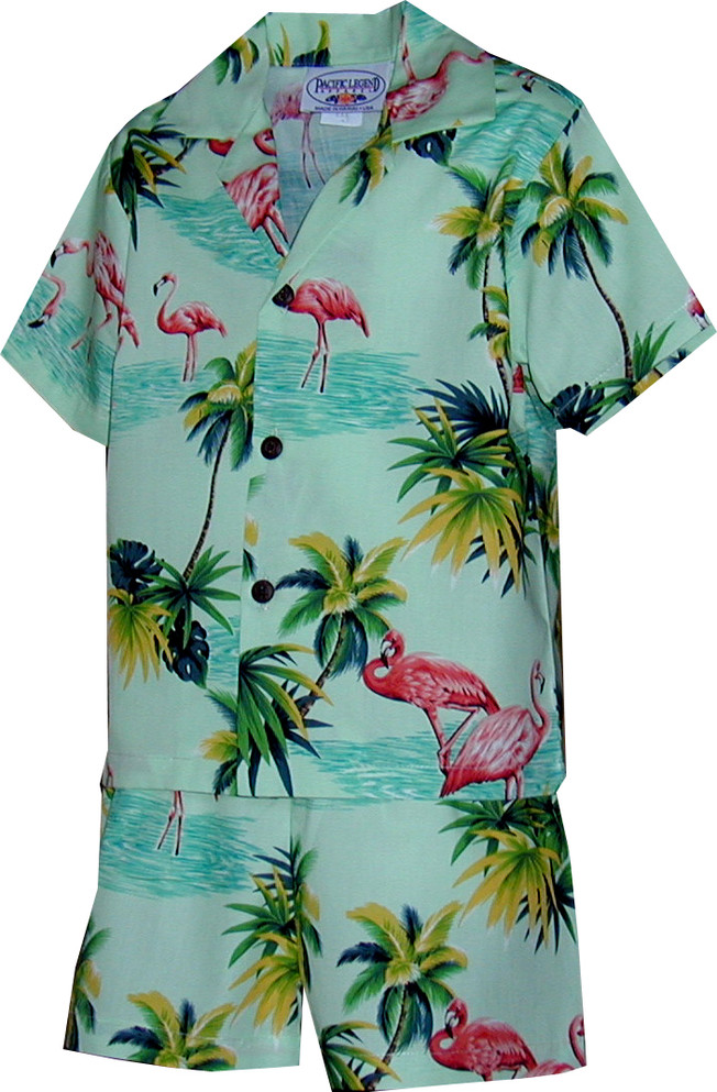 Pink Flamingo Paradise Boy's 2pc Hawaiian Cabana Set