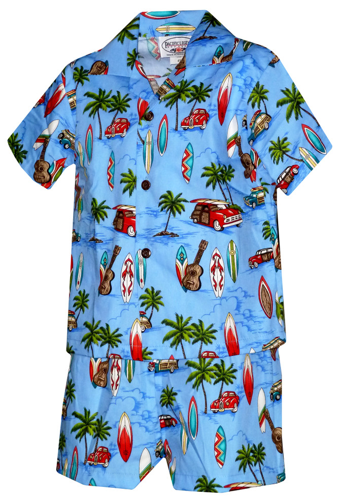 Woodie Surfboard Outing Boy's 2pc Hawaiian Cabana Set