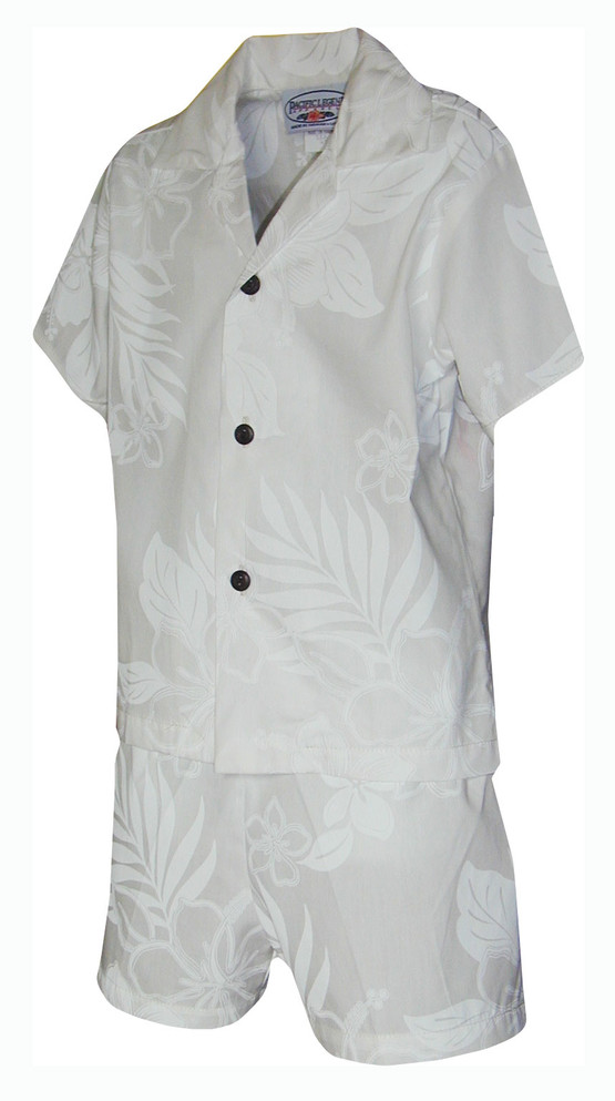 Elegant Tropical White Boy's 2pc Hawaiian Cabana Set