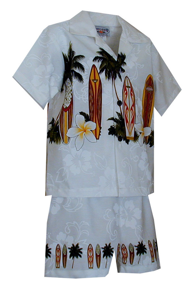 Plumeria Surfboard Palm Boy's 2pc Hawaiian Cabana Set