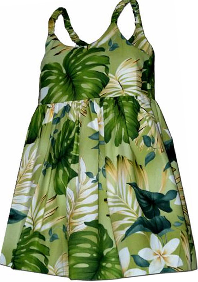 Frangipani Monstera Fern Girl's Hawaiian Flared Dress