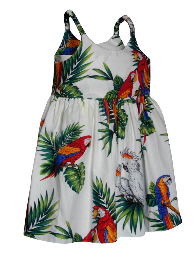 Tropical Toucan Parrots Girl's Hawaiian Flared Dress