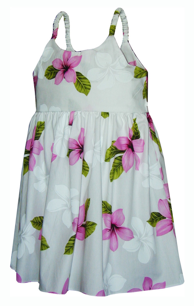 Single Tone Plumeria Girl's Hawaiian Flared Dress