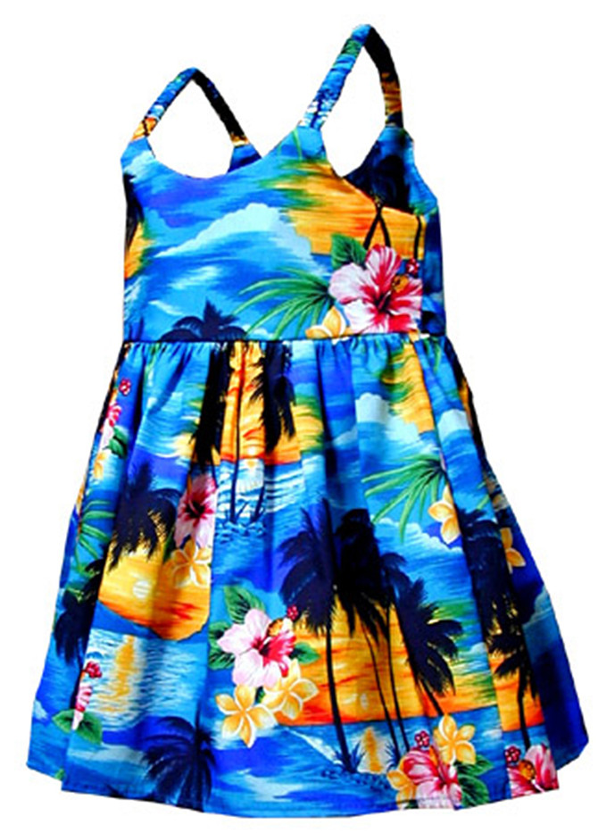 Brilliant Hawaiian Sunset Girl's Hawaiian Flared Dress