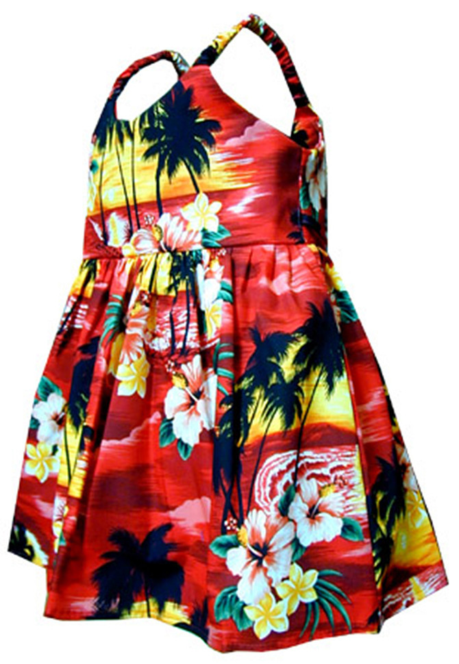 Brilliant Hawaiian Sunset Girl's Hawaiian Flared Dress