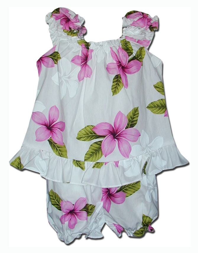 Single Tone Plumeria Girl's 2pc Hawaiian Cabana Set