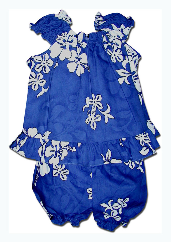 Shadow White Hibiscus Girl's 2pc Hawaiian Cabana Set