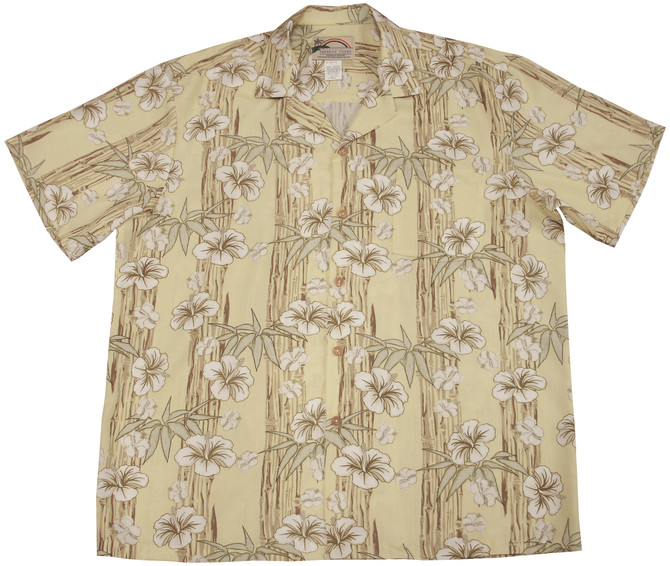 Paradise Found Men's Hibiscus Bamboo Panel Hawaiian Shirt