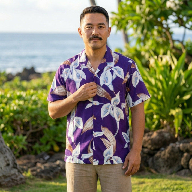 Paradise Found Men's Tom Selleck Magnum PI Calla Lily Hawaiian Shirt