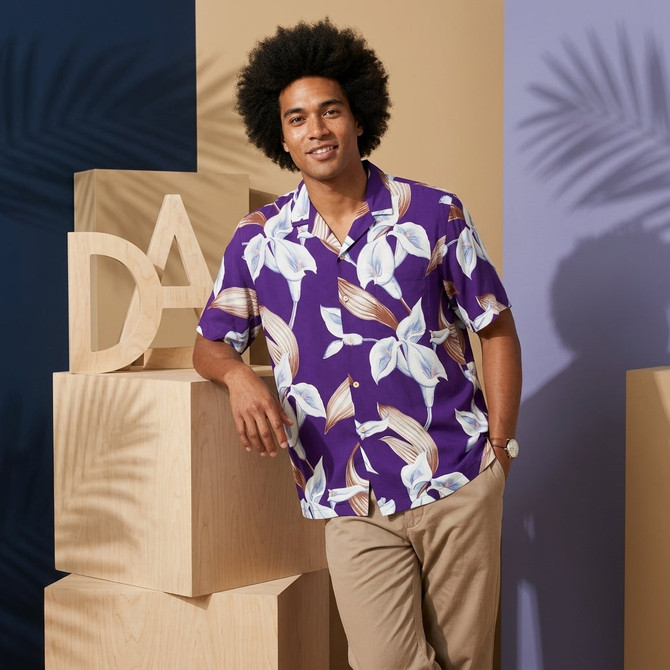 Paradise Found Men's Tom Selleck Magnum PI Calla Lily Hawaiian Shirt