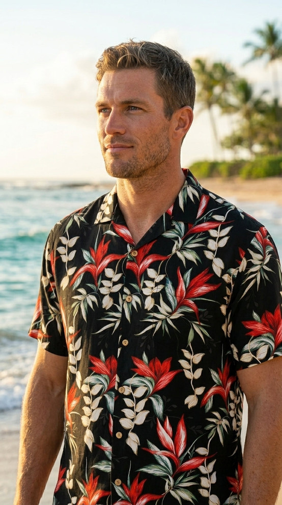 Paradise Found Men's Heliconia Paradise Hawaiian Shirt