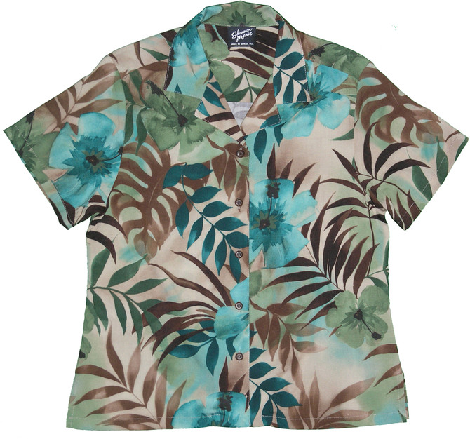 RJC Watercolor Tropics Women's Hawaiian Camp Shirt – Rayon, Made in Hawaii