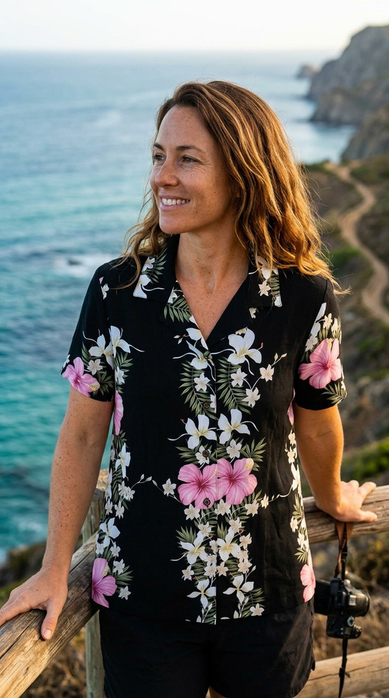 RJC Paradise Lei Panel Women's Hawaiian Camp Shirt – Rayon, Made in Hawaii