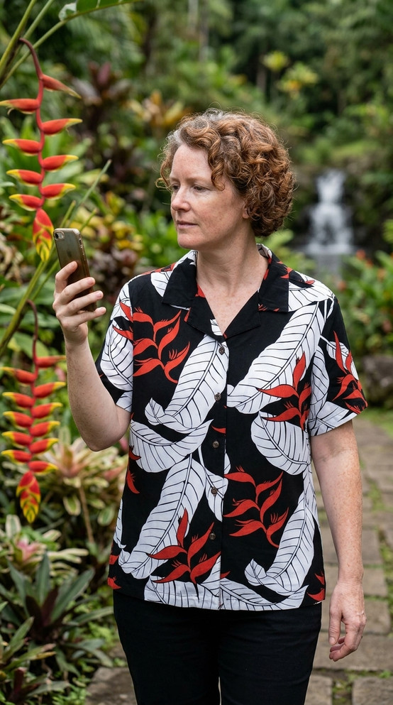 RJC Ginger Heliconia Women's Hawaiian Camp Shirt – Rayon, Made in Hawaii