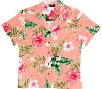 RJC Soft Pink Hibiscus Women's Hawaiian Camp Shirt – Rayon, Made in Hawaii