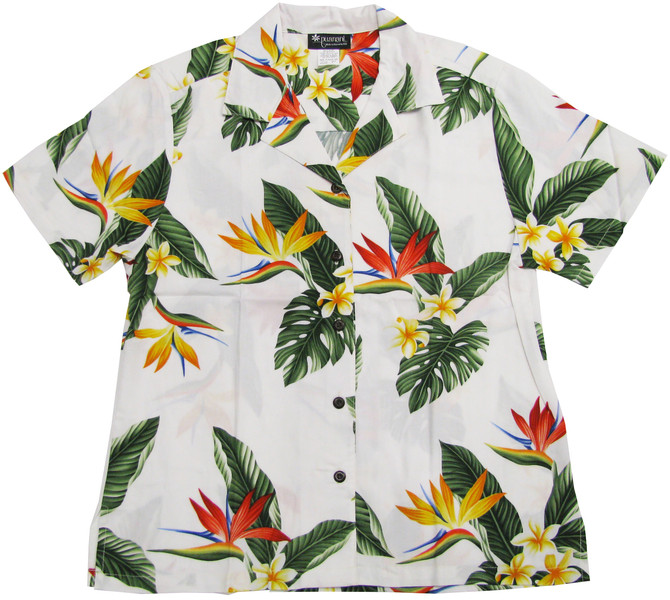 RJC Bird of Paradise Display Women's Hawaiian Camp Shirt – Rayon, Made in Hawaii