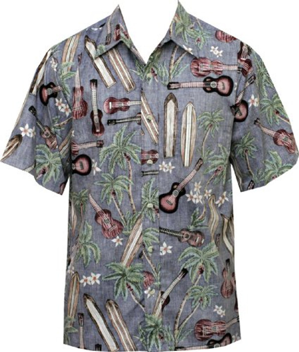 Go Barefoot Mens Palm Ukulele Placket Reverse Cotton Shirt Go Barefoot Mens Palm Ukulele Placket Reverse Cotton Shirt