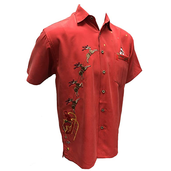 Bamboo Cay Men's Peekaboo Santa Embroidered Shirt - OhanaWear