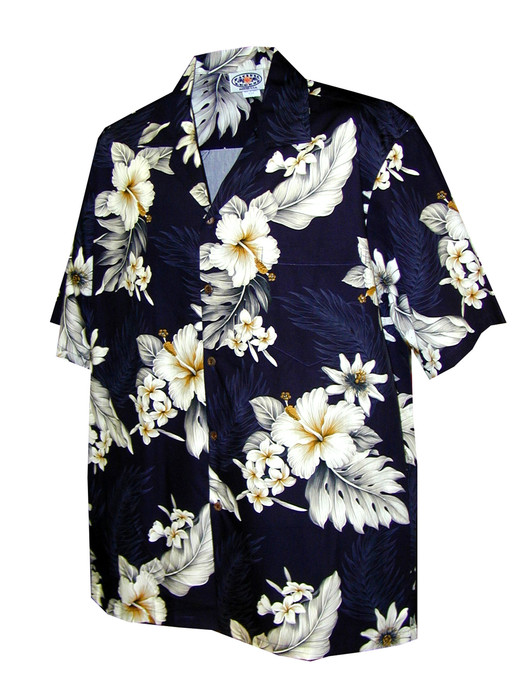 Pacific Legend White Hibiscus Blue Cotton Women's Fitted Hawaiian Shirt