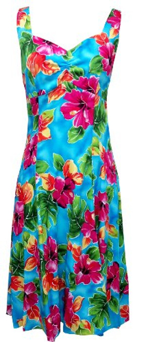 Two Palms Women's Hibiscus Watercolor Empire Princess Flare Dress Two Palms Women's Hibiscus Watercolor Empire Princess Flare Dress