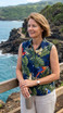 Parrots Monstera Women's Fitted Sleeveless Cotton Aloha Blouse