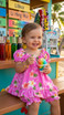 RJC Baby Girl's Cute Plumeria Puff Sleeve Hawaiian 2 Piece Dress Set