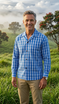 Men's Classic Hawaiian Paniolo Palaka Plaid Long Sleeve Shirt