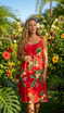 Bird of Paradise Display Women's Empire Tie Front Hawaiian Dress (Generous Fit)