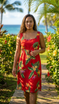 Bird of Paradise Display Women's Empire Tie Front Hawaiian Dress (Generous Fit)