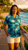 Night Time Surf Women's Hawaiian Camp Shirt