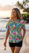Pineapple HIbiscus Women's Hawaiian Camp Shirt