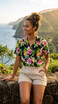 Pineapple HIbiscus Women's Hawaiian Camp Shirt