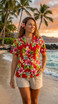 Pineapple HIbiscus Women's Hawaiian Camp Shirt