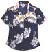 Pacific Legend Women's Plumeria Hibiscus Feather Fern Fitted Shirt