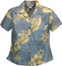 Pacific Legend Women's Plumeria Hibiscus Feather Fern Fitted Shirt