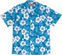 White Hibiscus Fern Men's Turquoise Hawaiian Shirt