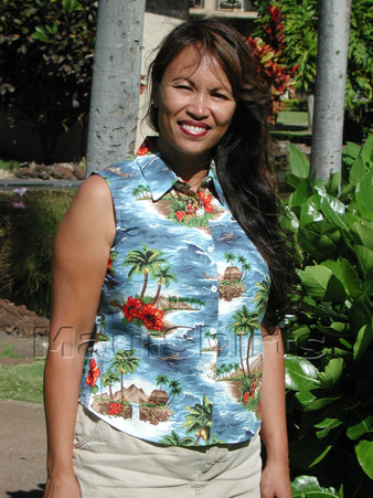 Aloha Fitted Blouse Tropical White Hibiscus
