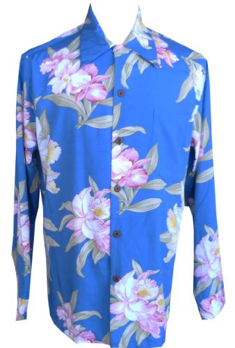 Paradise Found Mens Orchid Corsage Kamehameha Style Long Sleeve Shirt Paradise Found Mens Orchid Corsage Kamehameha Style Long Sleeve Shirt