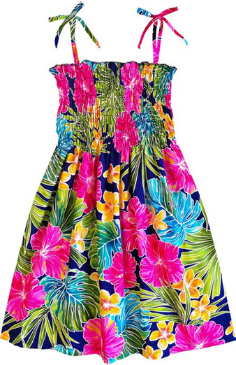 Blue Hibiscus Girl's Hawaiian Dress