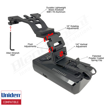 Aluminum Radar Detector Mount for Uniden R1/R3/R4,DFR8/DFR9, Specialty 2028 Series