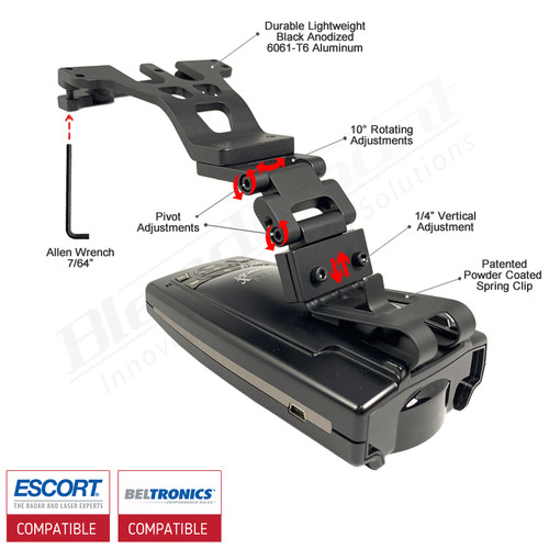 Aluminum Radar Detector Mount for Beltronics/Escort, Specialty 2028 Series