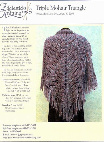 Triple Mohair Triangle shawl knitting pattern by Fiddlesticks Knitting