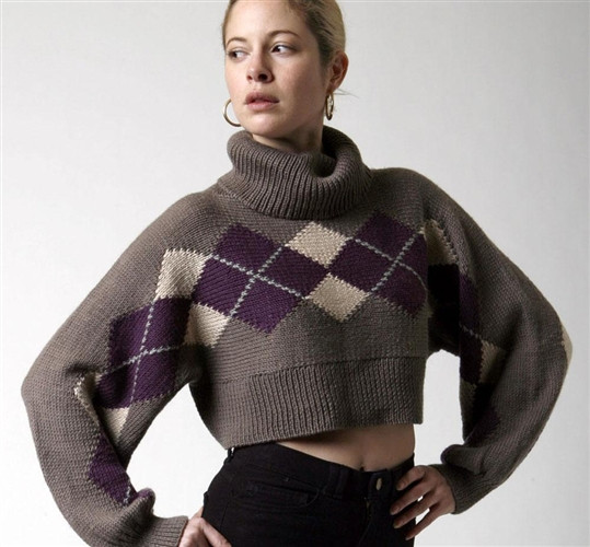 Knit  Argyle Print High Neck Long-Sleeve Top main image 1