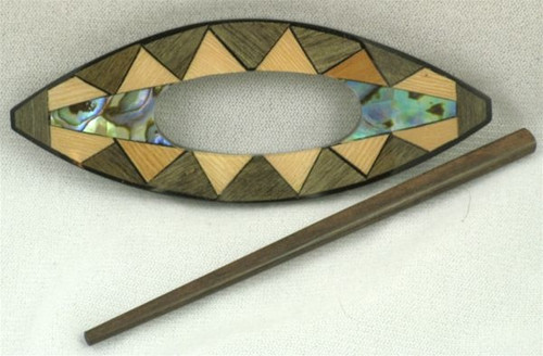 Oval Inlaid Shawl Closure with Wooden Stick Pin