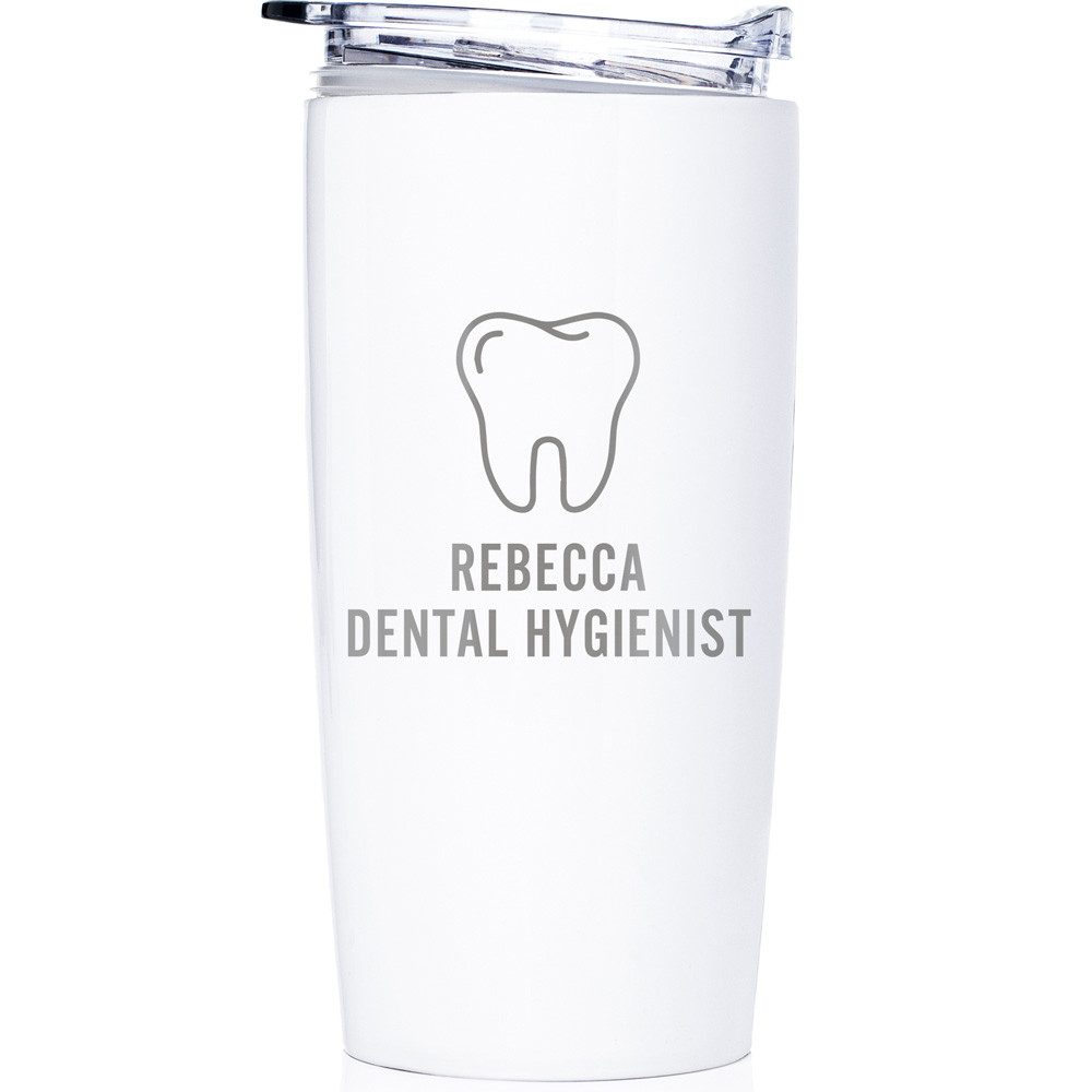 Personalized Dentist stainless steel coffee tumbler in white.