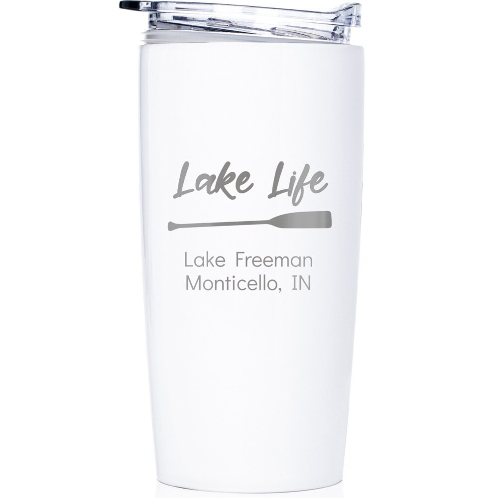Personalized Lake Life Paddle Stainless Steel White Tumbler 