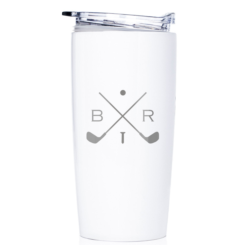 Personalized golfer tumbler white with monogram engraved