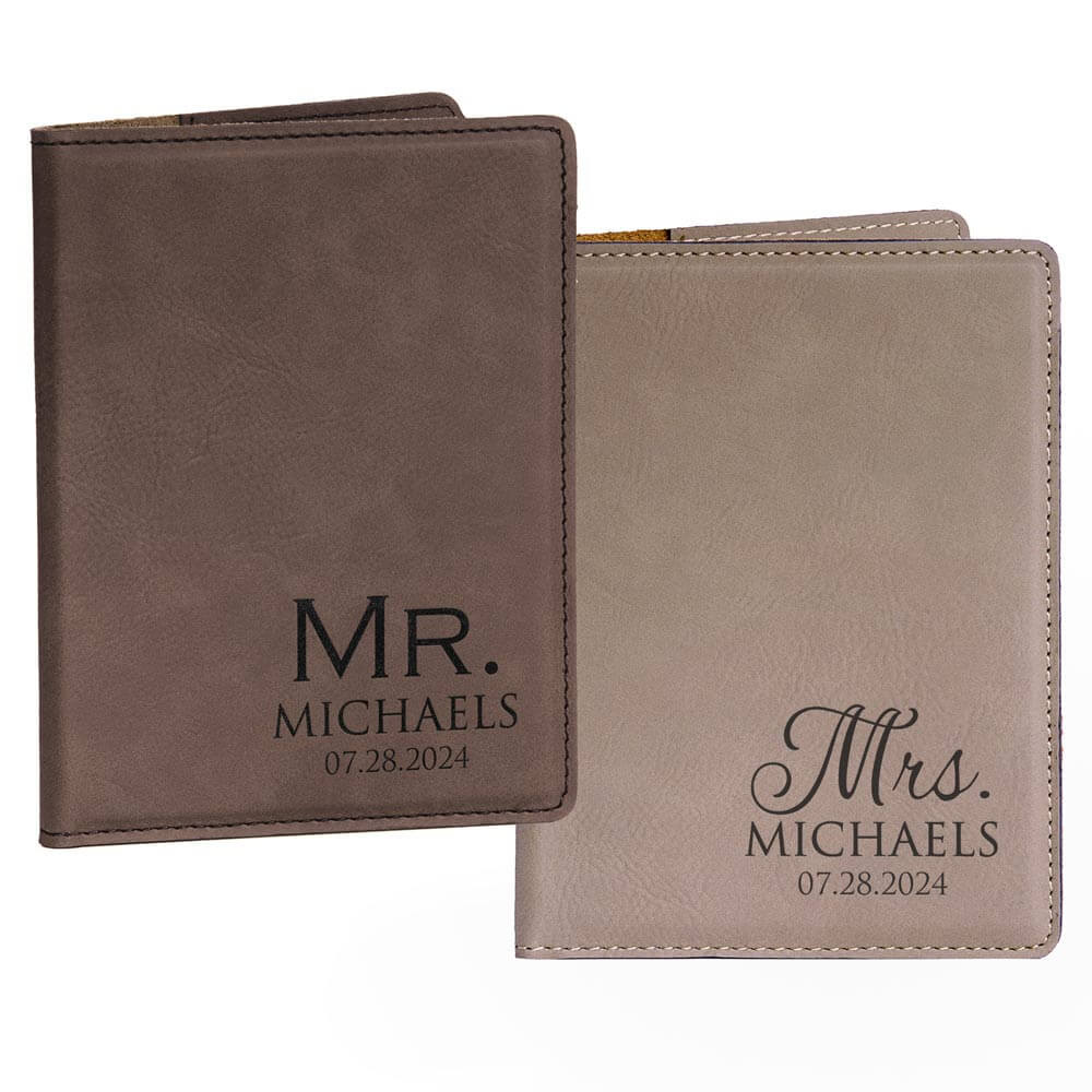 Personalized Mr. & Mrs. Dark Brown and Light Brown Passport Covers Pair