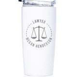 Personalized Lawyer stainless steel coffee tumbler in white.